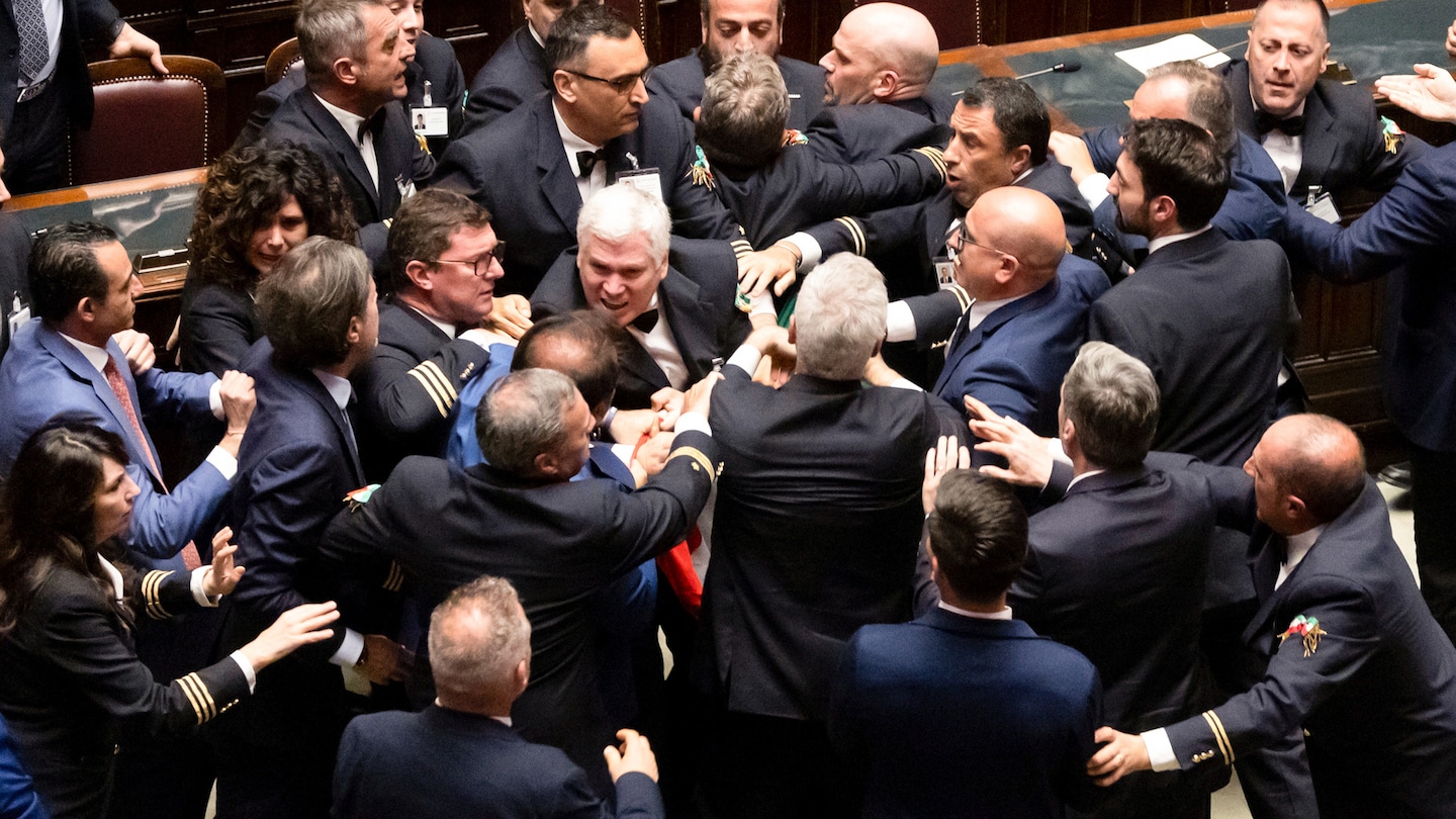 Brawl breaks out in Italian Parliament ahead of G-7 summit