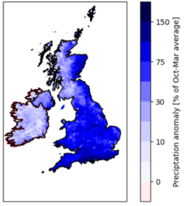 Autumn and winter storm rainfall in the UK and Ireland was made about 20% heavier by human-caused climate change