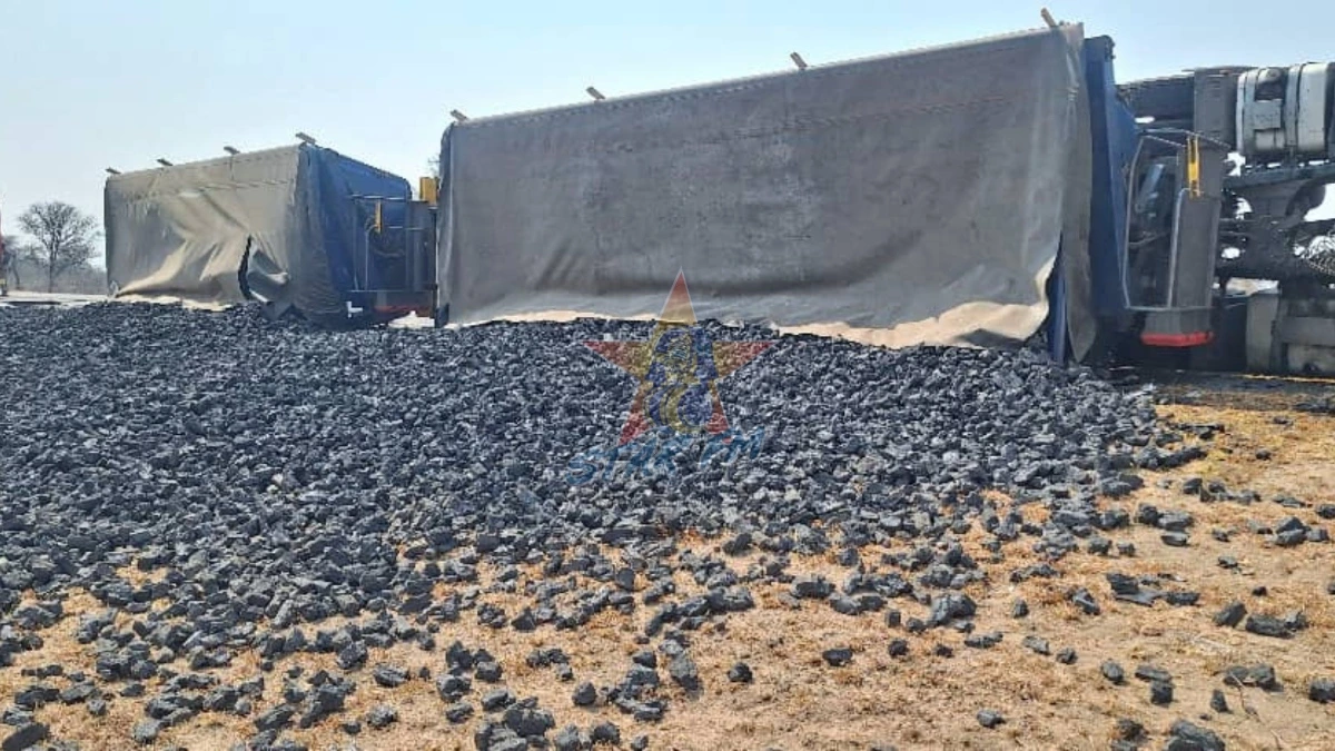 South African-Bound Truck Carrying Coal Overturned After Driver Dozed Off On The Steering Wheel