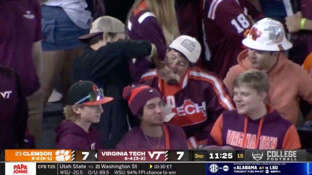 ESPN’s broadcast was floored by Virginia Tech fans passing around a giant turkey leg